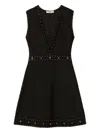 Twinset Twin-set Sleeveless Mini Dress With Deep V-neckline And Decorative Studs In Black