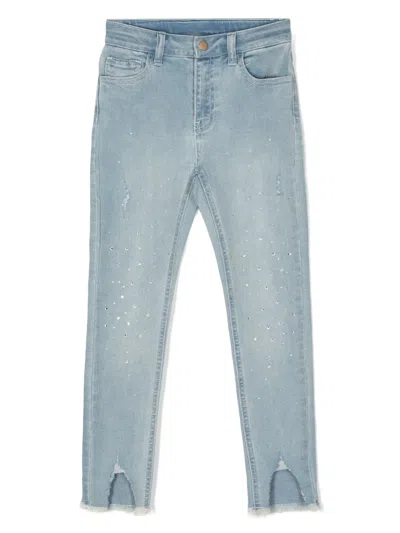 Twinset Kids' Rhinestone-embellished Skinny Jeans In Blue