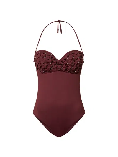 Twinset Rhinestone-embellished Swimsuit In Burgundy