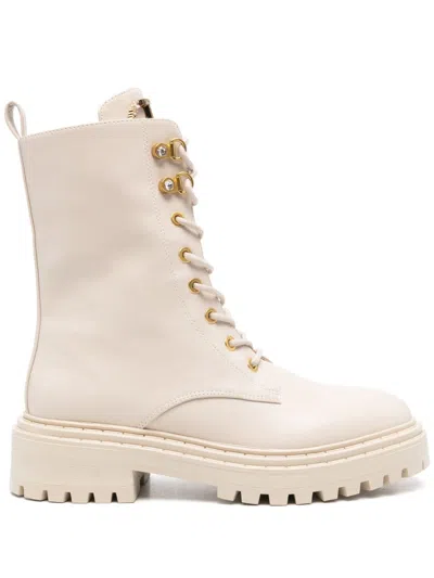 Twinset Rhinestone Oval T Boots In Weiss