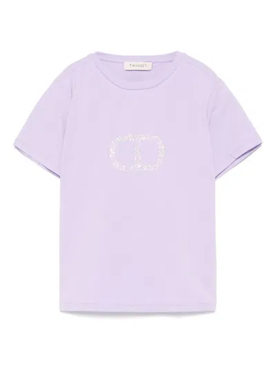 Twinset Kids' Rhinestone Oval T T-shirt In Purple