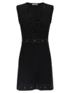 Twinset Twin-set Sleeveless Mini Dress With Deep V-neckline And Decorative Studs In Black