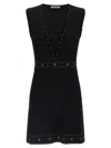 Twinset Twin-set Sleeveless Mini Dress With Deep V-neckline And Decorative Studs In Black