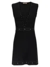 Twinset Twin-set Sleeveless Mini Dress With Deep V-neckline And Decorative Studs In Black