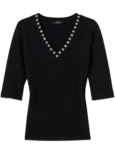 Twinset Rhinestoned T-shirt In Black