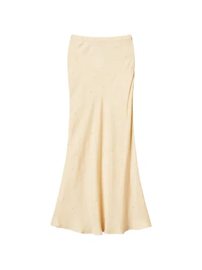 Twinset Rhinestone-embellished Satin Skirt In Nude