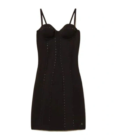 Twinset Rhinestones-embellishment Mini Dress In Black