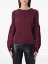 Twinset Ribbed Bell-sleeve Sweater In Burgundy