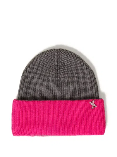 Twinset Ribbed-brim Beanie Hat In Gray