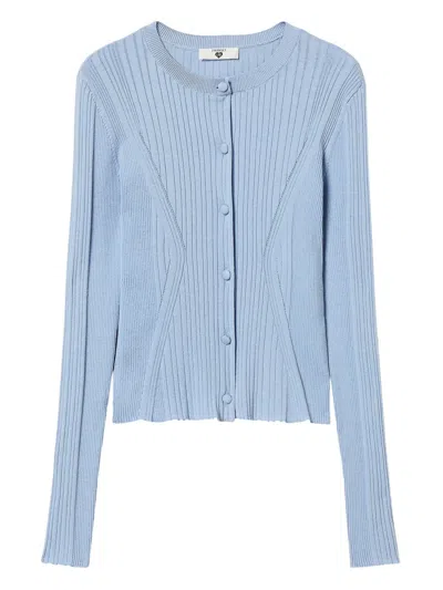 Twinset Ribbed Cardigan In Blue