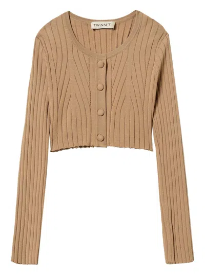 Twinset Kids' Ribbed Cardigan In Neutrals