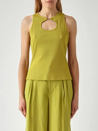 Twinset Ribbed Cotton Top In Green