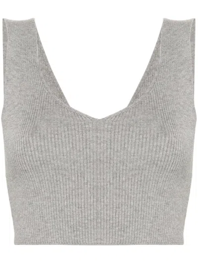 Twinset Ribbed Crop Top In Grey