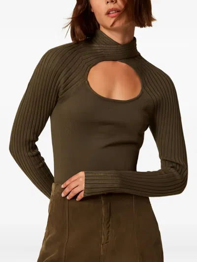 Twinset Ribbed Cut-out Jumper In Green