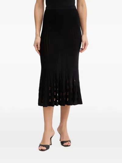 Twinset Ribbed Cut-out Midi Skirt In Black