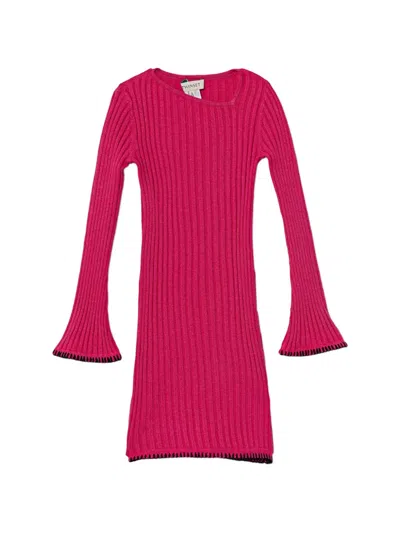 Twinset Kids' Ribbed Flared Mini Dress In Pink