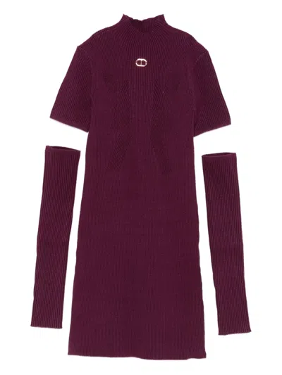 Twinset Kids' Ribbed High-neck Dress In Burgundy