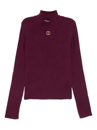 Twinset Kids' Ribbed High-neck Sweater In Purple