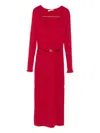 Twinset Ribbed-knit Belted Dress In Red