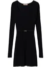 Twinset Ribbed-knit Belted Minidress In Black