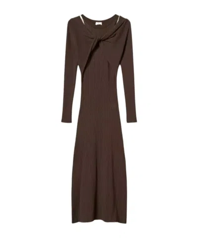 Twinset Ribbed Knit Long Dress In Brown