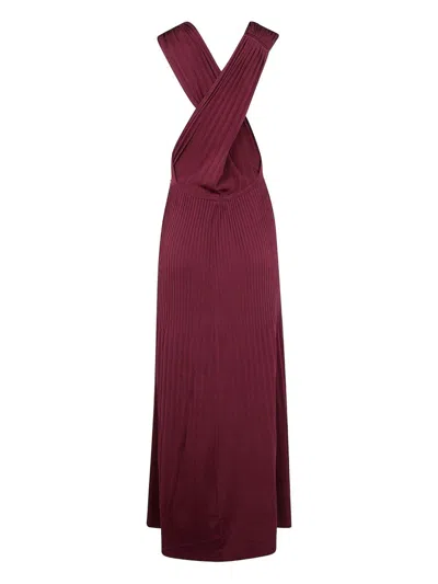 TWINSET TWINSET RIBBED KNIT DRESS BURGUNDY