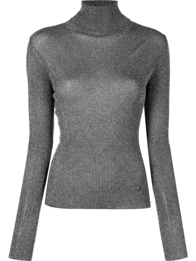 Twinset Ribbed-knit Glitter Jumper In Silver