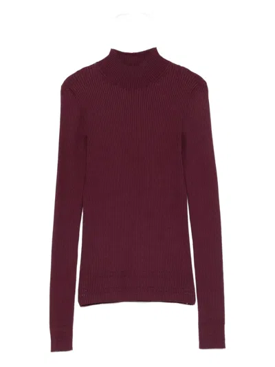 Twinset Ribbed-knit High-neck Top In Burgundy