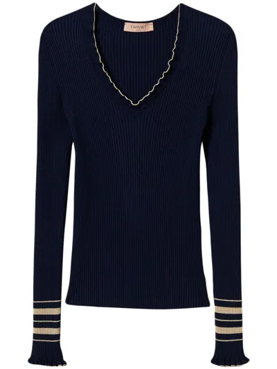 Twinset Ribbed-knit Jumper In Blue