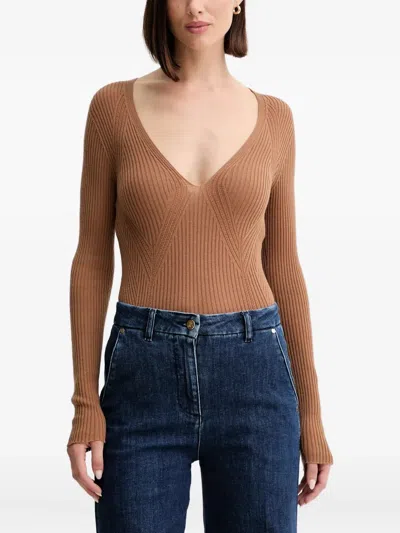 Twinset Ribbed-knit Jumper In Brown