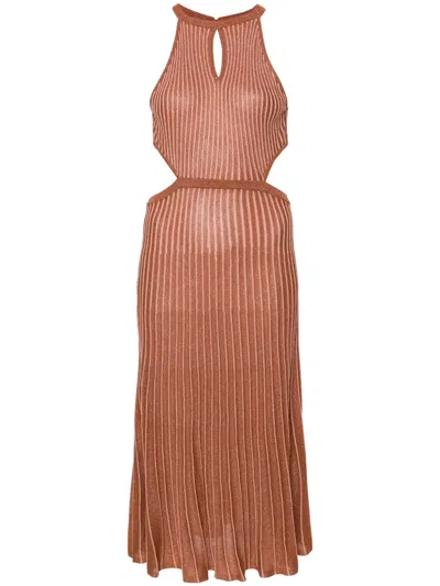 Twinset Ribbed-knit Lurex Midi Dress In Orange