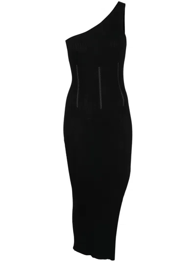 Twinset Ribbed-knit Midi Dress In 黑色