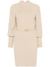 Twinset Ribbed-knit Midi Dress In Neutrals