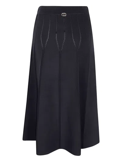 Twinset Ribbed Knit Midi Skirt In Black