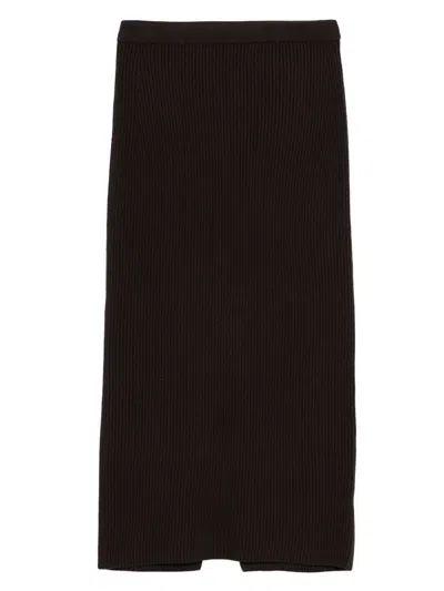 Twinset Ribbed-knit Midi Skirt In Brown