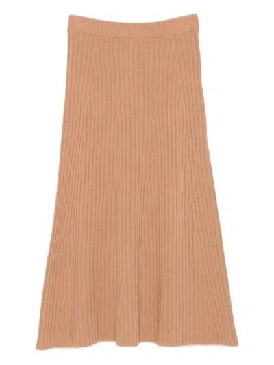 Twinset Ribbed Knit Midi Skirt In Neutral