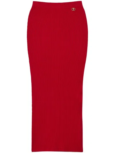 Twinset Ribbed-knit Midi Skirt In Red
