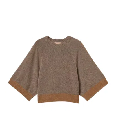Twinset Ribbed Knit Sweater In Brown