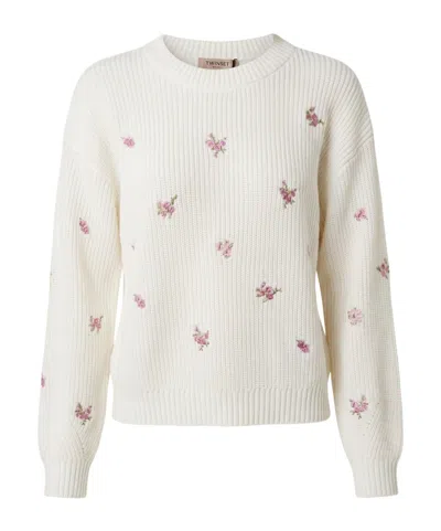 Twinset Ribbed Knit Sweater In White