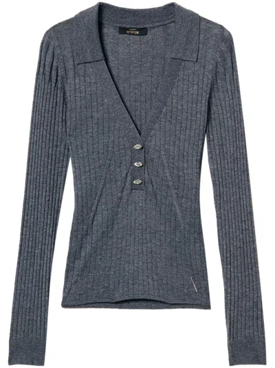 Twinset Ribbed-knit Top In Grey