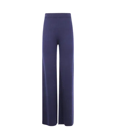 Twinset Ribbed Knit Wide-leg Pants In Blue