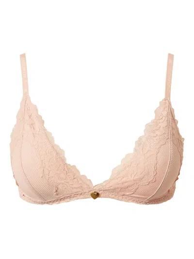 Twinset Ribbed Lace Triangle Bra In Pink