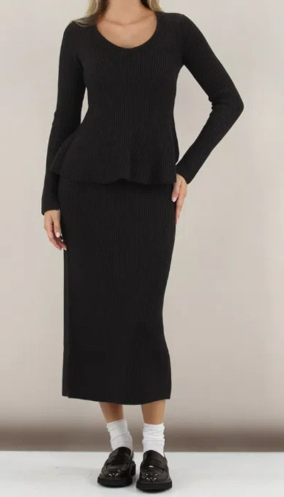 Twinset Ribbed Midi Skirt In Black
