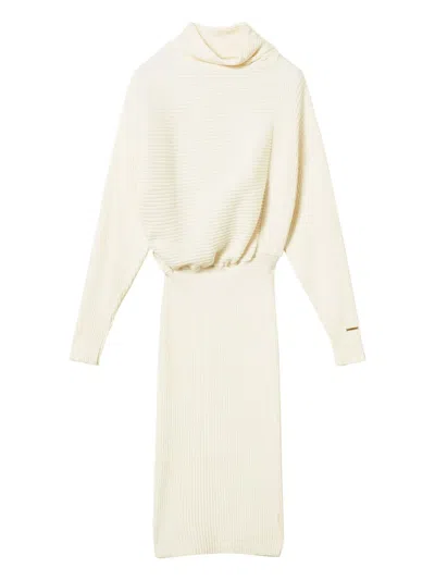 Twinset Ribbed Mock-neck Midi Dress In White