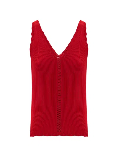 Twinset Ribbed Open-knit Top In Red