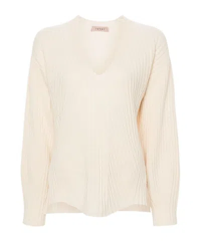Twinset Ribbed Sweater In White