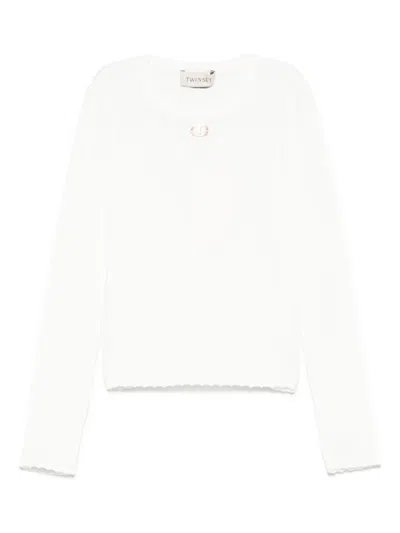 Twinset Kids' Ribbed T-shirt In White