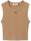 Twinset Kids' Ribbed Tank Top In Beige