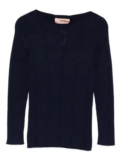 Twinset Ribbed Top In Blue