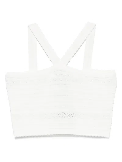 Twinset Twin-set Cropped Textured Top With Cross-front Straps In White
